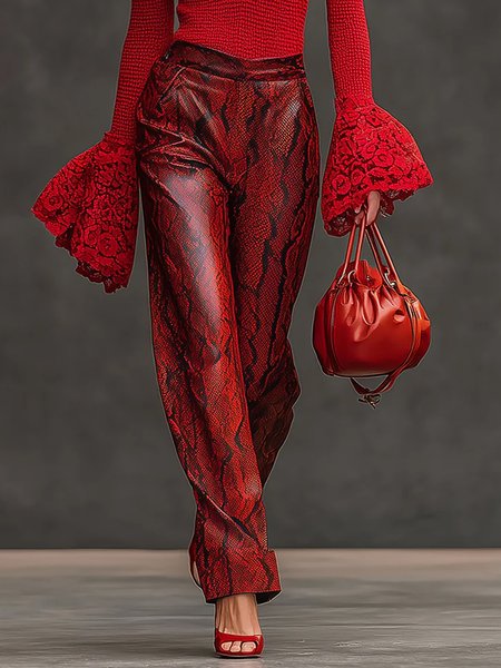 

Urban Snakeskin Faux Leather Pants, Red, Pants