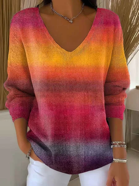 

Women Cotton Ombre Long Sleeve Comfy Casual Sweater, As picture, Sweaters