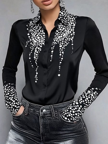 

Urban Polka Dots Printing Shirt Collar Shirt, Black, Blouses and Shirts