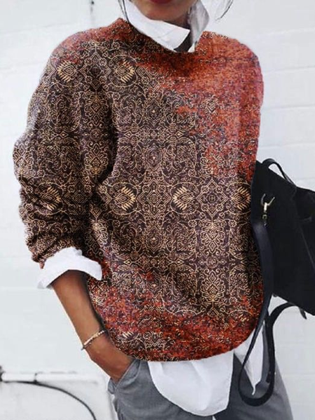 

Women Abstract Printing Spring/Fall Casual Long Sleeve Crew Neck Sweater, Red, Sweaters