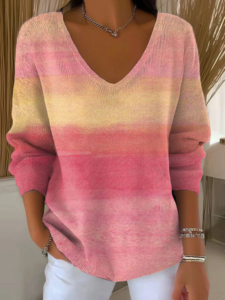 

Women Cotton Ombre Long Sleeve Comfy Casual Sweater, As picture, Sweaters