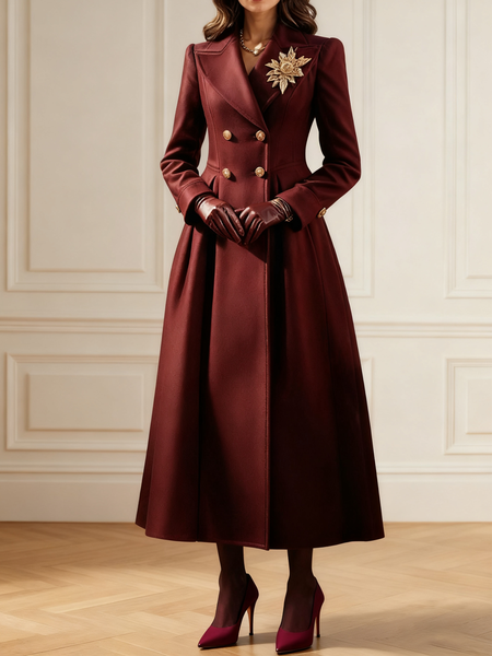 

Urban Plain Lapel Collar Coat, Red, Coats