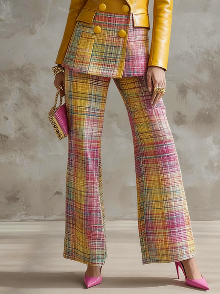 

Urban Geometric Plaid Straight-Leg Pants, As picture, Pants