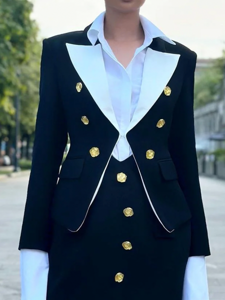 Urban Colorblock Double-Breasted Lapel Blazer