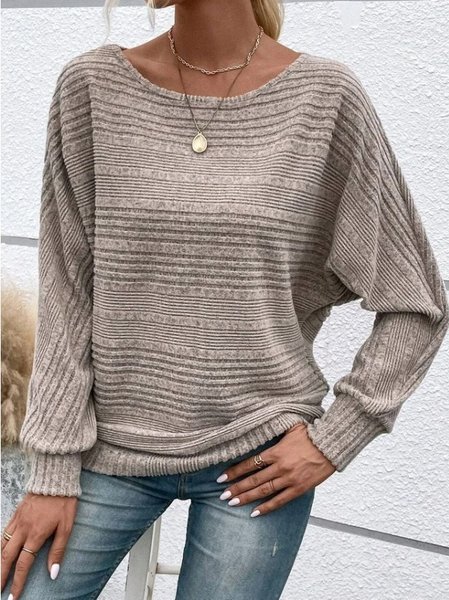 

Women Plain Crew Neck Vintage Long Sleeve T-shirt, Khaki, Long Sleeves