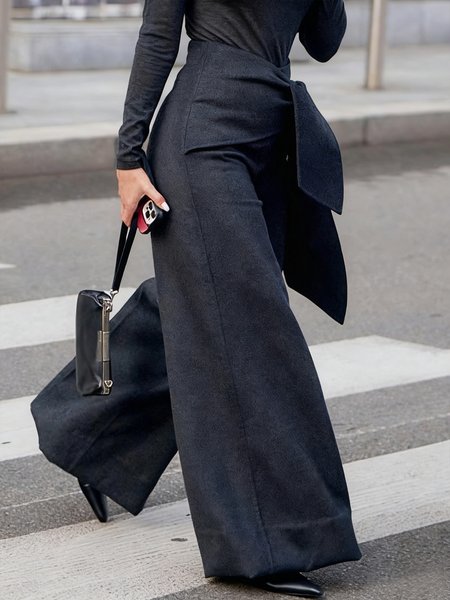 

Urban Plain Wide Leg Pants With Belt, As picture, Pants