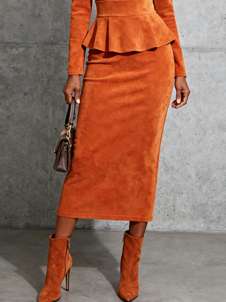

Urban Plain Midi Faux Leather Skirt, Orange, Skirts