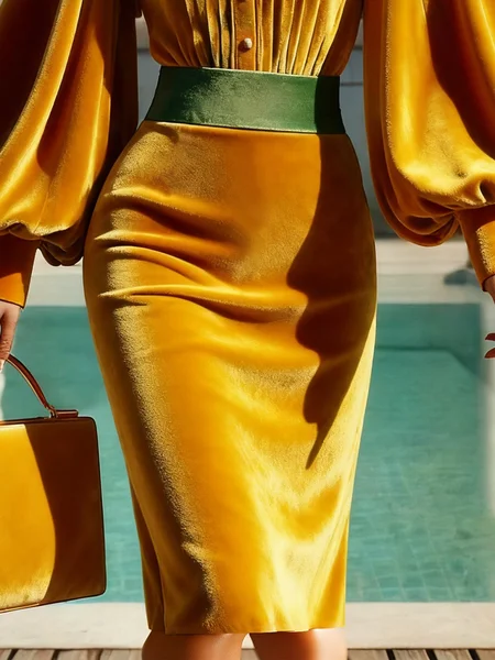 

Casual Color Block Knee Length Sweater Skirt, Yellow, Skirts