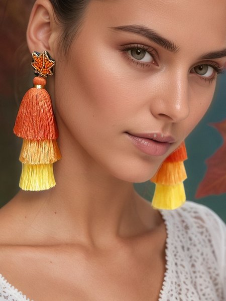 

Color Block Tassel Dangle, Orange, Earrings