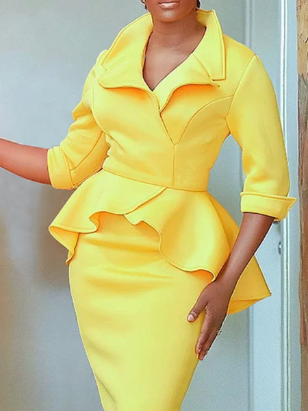 

Elegant Plain Shawl Collar Blouse, Yellow, Blouses and Shirts