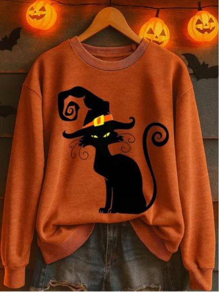 

Vintage Crew Neck Cat Sweatshirt, Orange, Hoodies & Sweatshirts