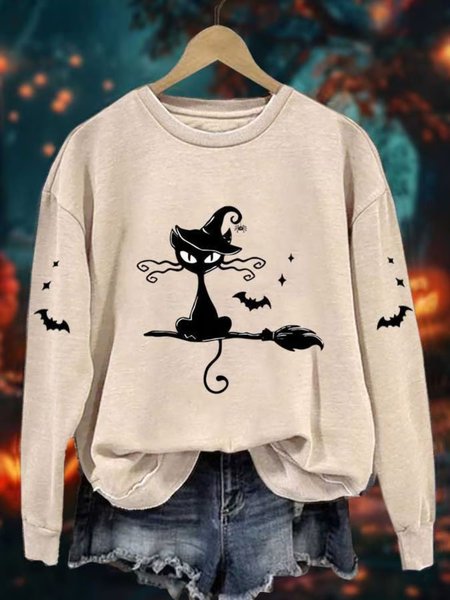 

Vintage Crew Neck Cat Sweatshirt, Apricot, Hoodies & Sweatshirts