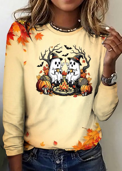 

Vintage Animal Crew Neck Long Sleeve T-shirt, Apricot, T-shirts