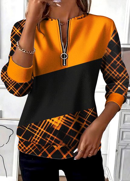 

Casual Stand Collar Geometric Sweatshirt, Orange, Hoodies & Sweatshirts