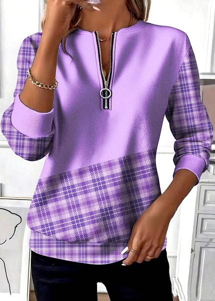 

Casual Stand Collar Geometric Sweatshirt, Purple, Hoodies & Sweatshirts