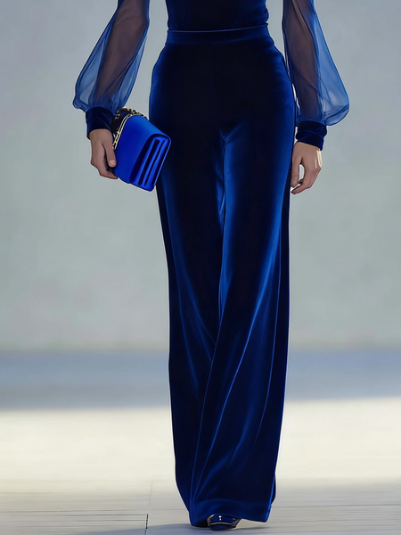

Elegant Plain Straight Pants Pan, Purplish blue, Pants