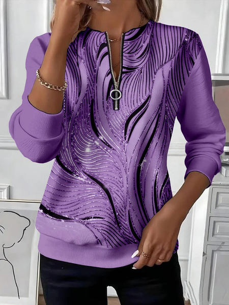 

Women Abstract Crew Neck Printing Casual Spring/Fall Long Sleeve Sweatshirt, Lavender, Sweatshirts & Hoodies