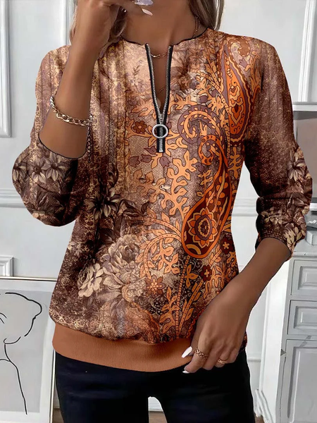 

Casual Crew Neck Floral Sweatshirt Printing, Khaki, Hoodies & Sweatshirts