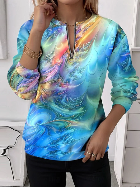 

Women Abstract Crew Neck Printing Casual Spring/Fall Long Sleeve Sweatshirt, Blue, Sweatshirts & Hoodies