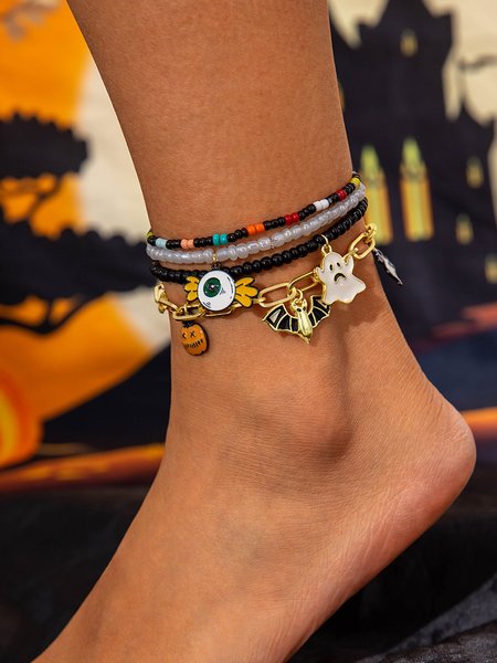 

Colorful Rice Bead Ghost Pumpkin Bat Anklet Five-piece Set Dark Funny Skull Halloween Foot Ornaments Five-piece Set, Color3, Anklets