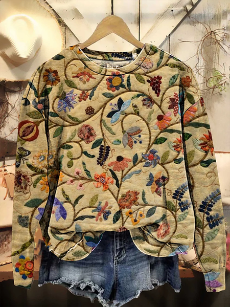 

Women Floral Crew Neck Printing Casual Spring/Fall Long Sleeve Sweatshirt, Khaki, Sweatshirts & Hoodies