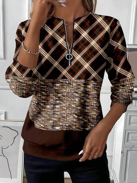 

Women Plaid Crew Neck Printing Casual Spring/Fall Long Sleeve Sweatshirt, Brown, Sweatshirts & Hoodies