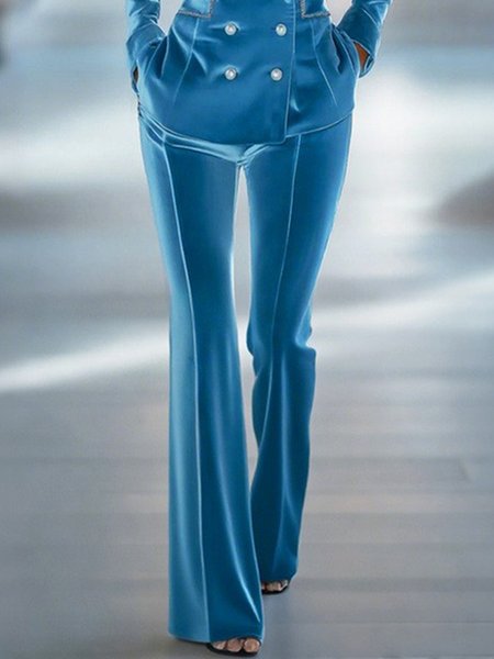

Plus Size Urban Plain Velvet Flare Pants, Blue, Plus Pants