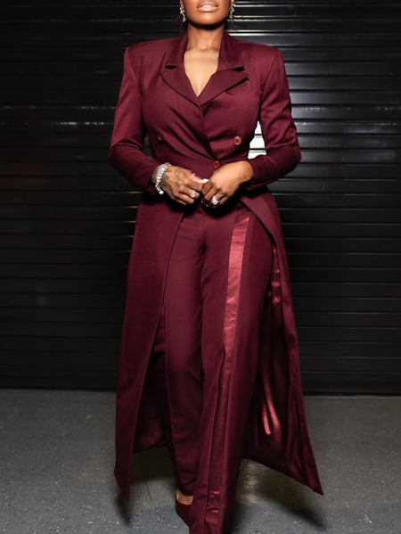 Urban Belted Buttoned Lapel Collar Midi Coat