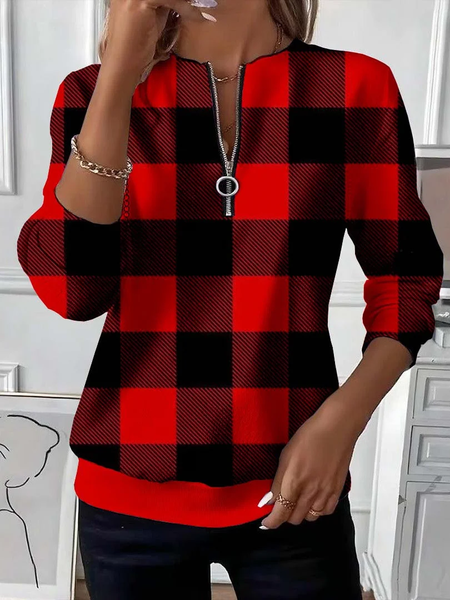 

Women Plaid Crew Neck Printing Casual Spring/Fall Long Sleeve Sweatshirt, Red, Sweatshirts & Hoodies