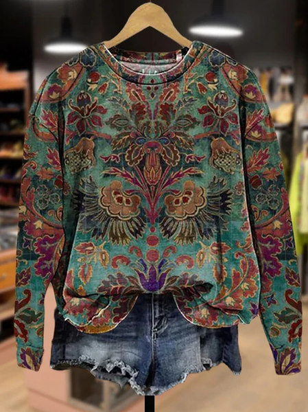 

Women Floral Crew Neck Printing Casual Spring/Fall Long Sleeve Sweatshirt, Green, Sweatshirts & Hoodies