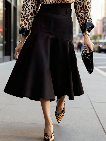 

Elegant Floral Maxi Skirt With Belt, Black, Skirts