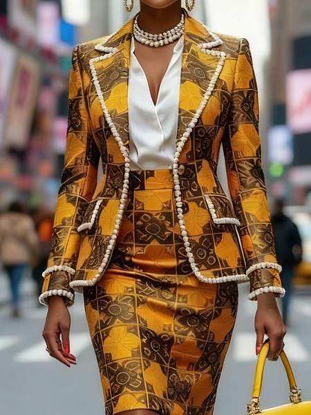 

Urban Printing Random Print Lapel Collar Blazer, As picture, Blazers