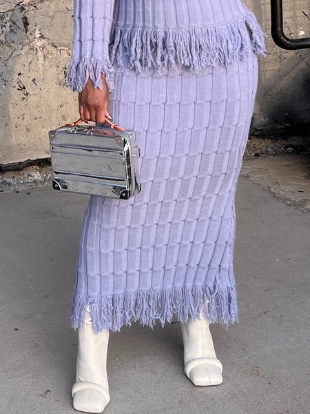 

Urban Tassel Plain Maxi Sweater Skirt, Gray purple, Skirts