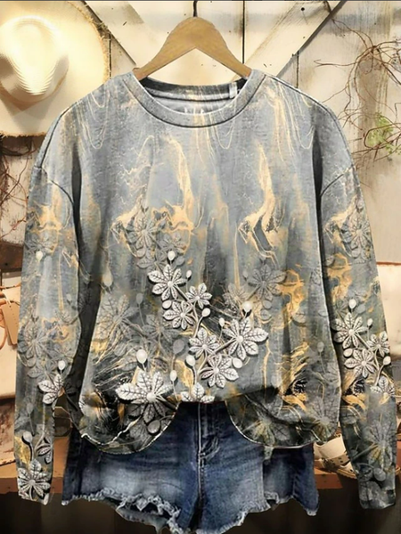 

Women Floral Crew Neck Printing Casual Spring/Fall Long Sleeve Sweatshirt, Gray, Sweatshirts & Hoodies