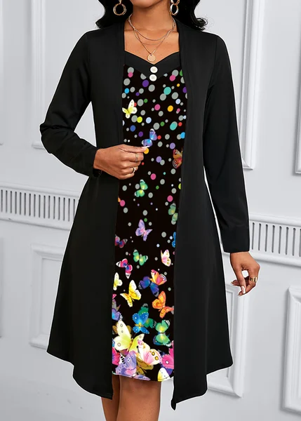 

Women Animal Spring/Fall Dress Crew Neck Long Sleeve A-Line Dress, Black, Maxi