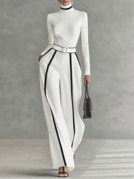 

Casual Color-Block Turtleneck Tee, White, Tees