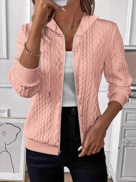 

Casual Plain Long Sleeve Hoodie, Pink, Outerwear