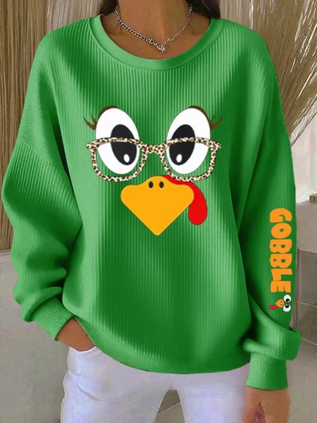 

Casual Crew Neck Turkey Sweatshirt, Green, Hoodies & Sweatshirts