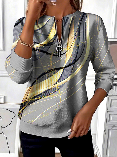 

Casual Stand Collar Geometric Sweatshirt, Light gray, Hoodies & Sweatshirts