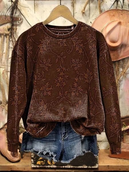 

Women Floral Crew Neck Printing Casual Spring/Fall Long Sleeve Sweatshirt, Brown, Sweatshirts & Hoodies