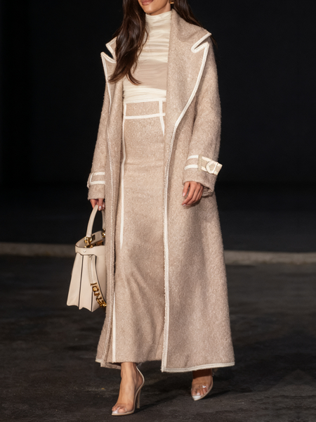 

Urban Color Block Lapel Collar Coat, As picture, Coats
