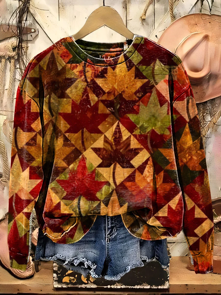 

Women Maple Leaf Crew Neck Printing Casual Spring/Fall Long Sleeve Sweatshirt, As picture, Sweatshirts & Hoodies