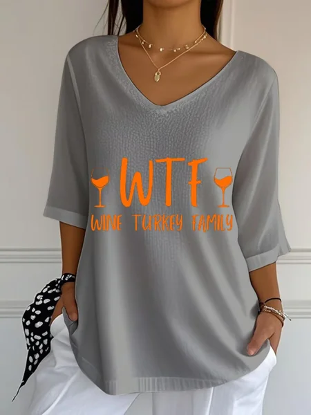 

Vintage Text Letters Crew Neck Three Quarter Sleeve T-shirt, Gray, T-shirts