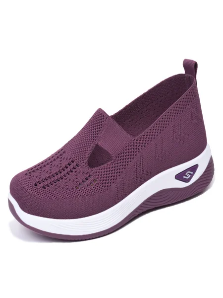 

Soft sole breathable lightweight flying woven casual simple women's shoes flat shoes shallow mouth single shoes, Deep purple, Flats