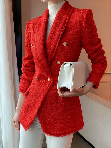 

Elegant Plain Shawl Collar Blazer, Red, Blazers
