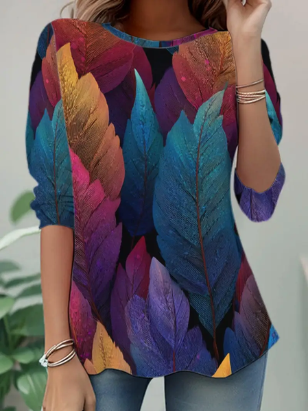 

Women Leaf Long Sleeve Tee T-shirt Crew Neck Casual Spring/Fall Tunic Top, As picture, T-Shirts