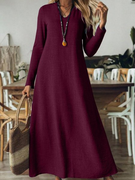 

Casual Plain V Neck Dress, Red, Maxi Dresses