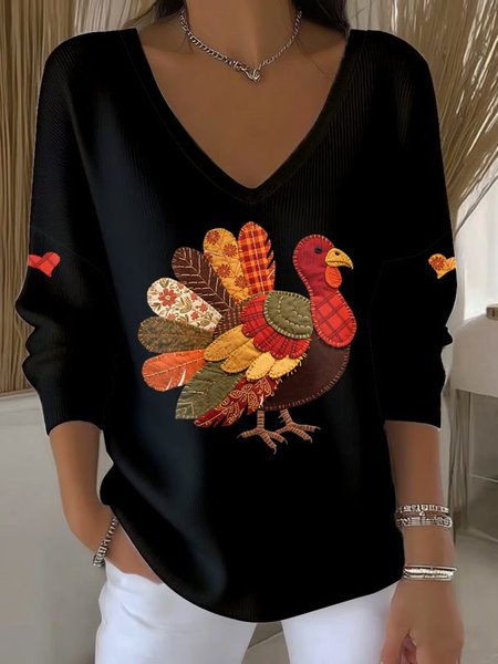 

Women Turkey Spring/Fall Long Sleeve Vintage Holiday Sweatshirt, Black, Sweatshirts & Hoodies