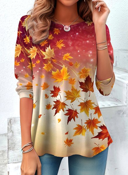 

Casual Ombre Crew Neck Long Sleeve T-shirt, Red, T-shirts