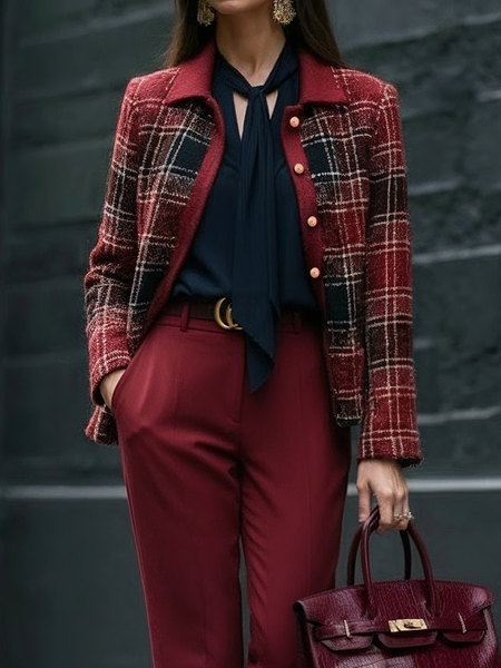 

Urban Plaid Shirt Collar Jacket, As picture, Jackets